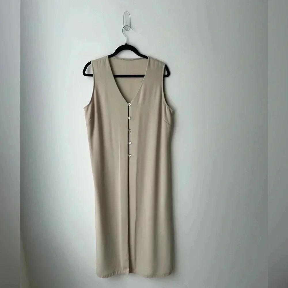 Wallis Long Crepe Vest Duster Minimalist Sleeveless Cardigan Neutral Capsule - Picture 2 of 12
